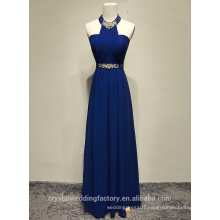 Alibaba Elegant Long New Designer Neck Royal Blue Color Chiffon Beach Evening Dresses Or Bridesmaid Dress With Crystal Bead LE29